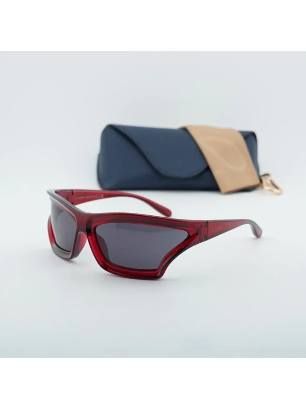 Loewe LW40143U 66A Sunglasses Shiny Red Rectangle Frame, Grey Lenses